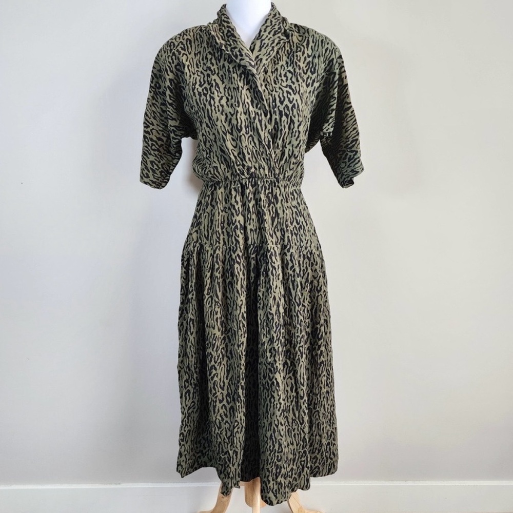 Vintage Rayon Leopard Print Midi Dress